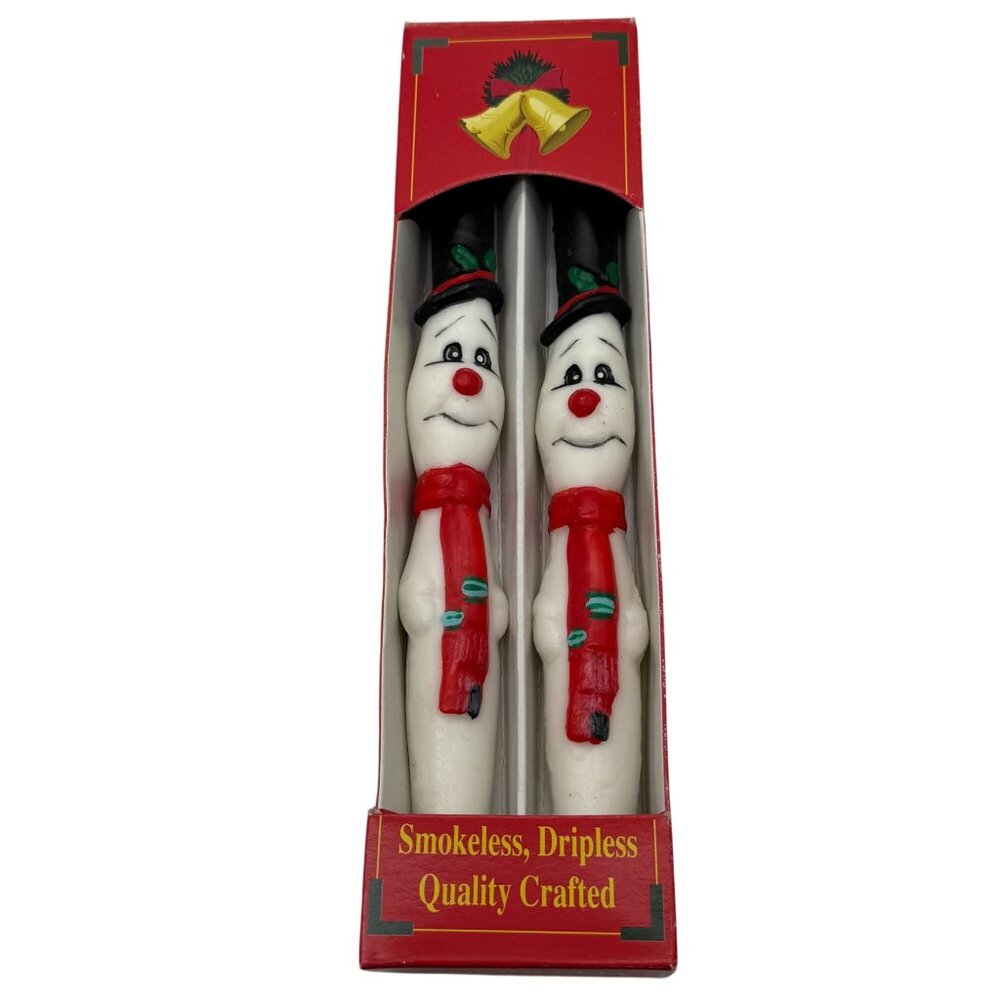 VTG Novelty snowman taper candles 10" wax Jackie enterprises pair set Christmas‎